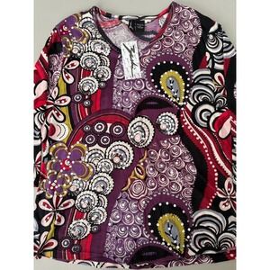 Zuzii Purple Multicolor Embellished Long Sleeve‎ Top Artsy Statement